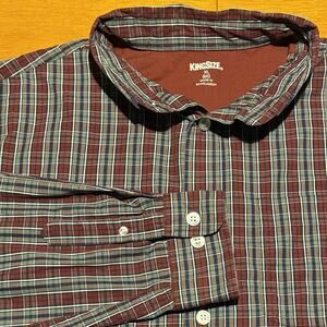 KING SIZE Long Sleeve Shirt Gray And Burgundy Plaid Men’s Size XL Big